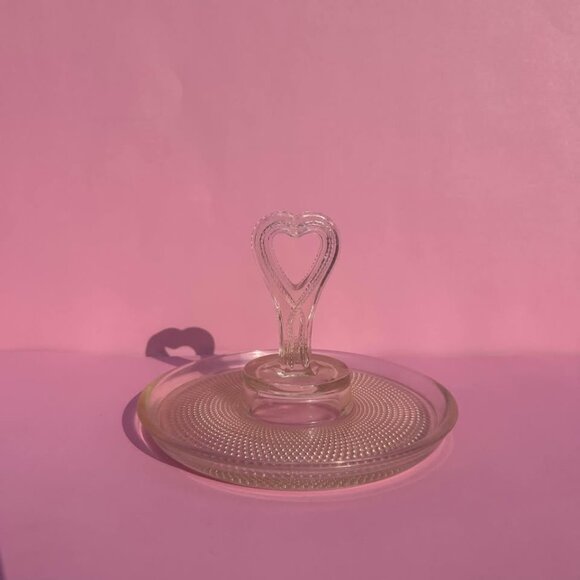 Vintage L E Smith Hobnail Glass Heart Jewelry Candy Dish Tray with heart Handle - Picture 5 of 5